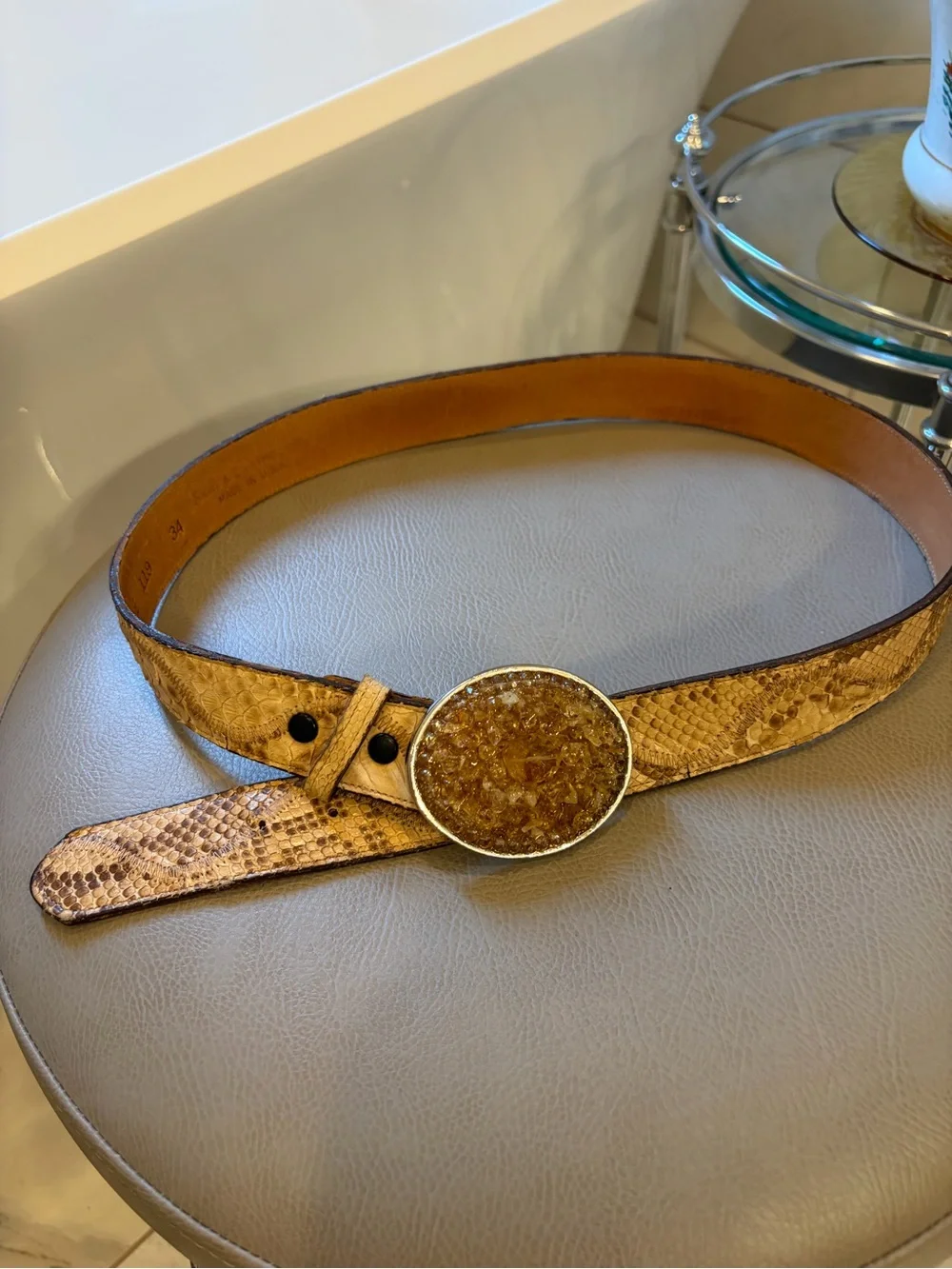 Vintage Wimberly Size 34 Belt Genuine Python Snake Stone Buckle Western